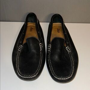 Bass Black Leather Slip-On Loafers with White Accents